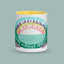 Load image into Gallery viewer, Rejoice Always- Accent mug, 11oz - FAITHKIND ART