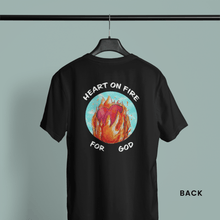 Load image into Gallery viewer, Heart on Fire Back Graphic- Comfort Fit Tshirt - FAITHKIND ART
