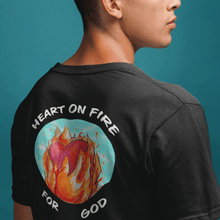 Load image into Gallery viewer, Heart on Fire Back Graphic- Comfort Fit Tshirt - FAITHKIND ART
