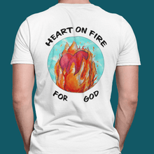 Load image into Gallery viewer, Heart on Fire Back Graphic- Comfort Fit Tshirt - FAITHKIND ART
